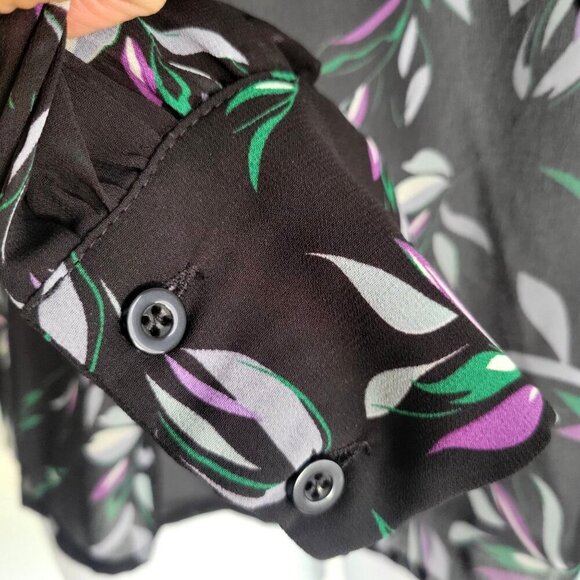 GRACIA Black Floral Chiffon Blouse Keyhole Neckline & Buttoned Cuffs -S - Picture 7 of 8